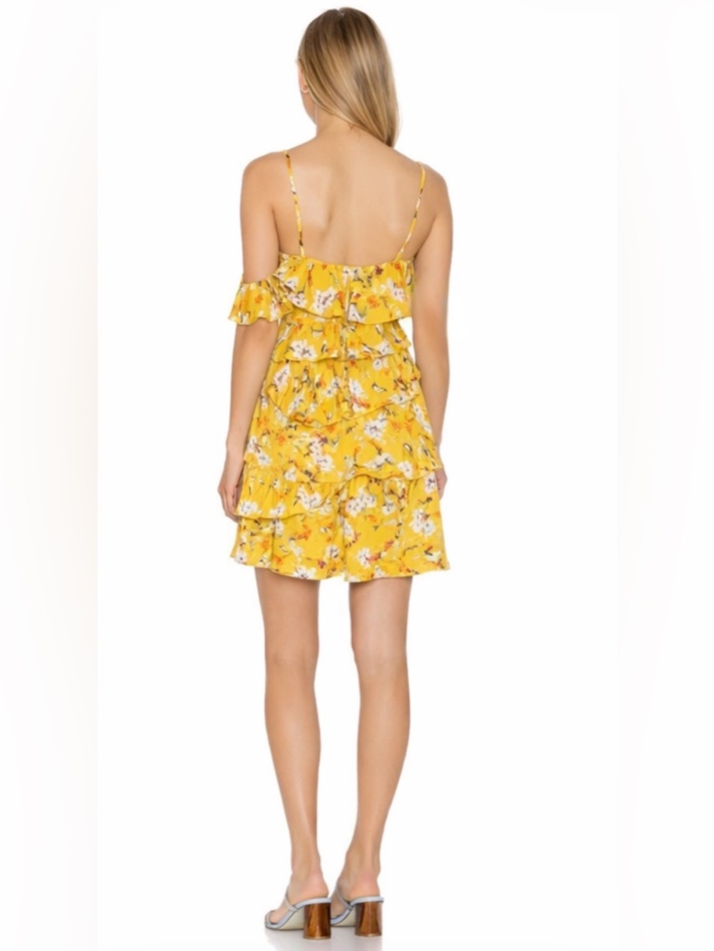 NEW REVOLVE Song of Style Sloan Mini Yellow Floral Tiered Dress Size Small - Picture 6 of 16